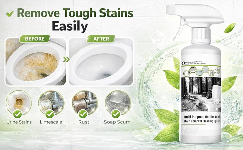 Multi-Purpose Oxalic Acid Stain Removal Spray (200ML ) | Rust, Hard Water & Mineral Stain Cleaner | Bathroom, Tile & Sink Cleaner Buy 1 Get 1 Free